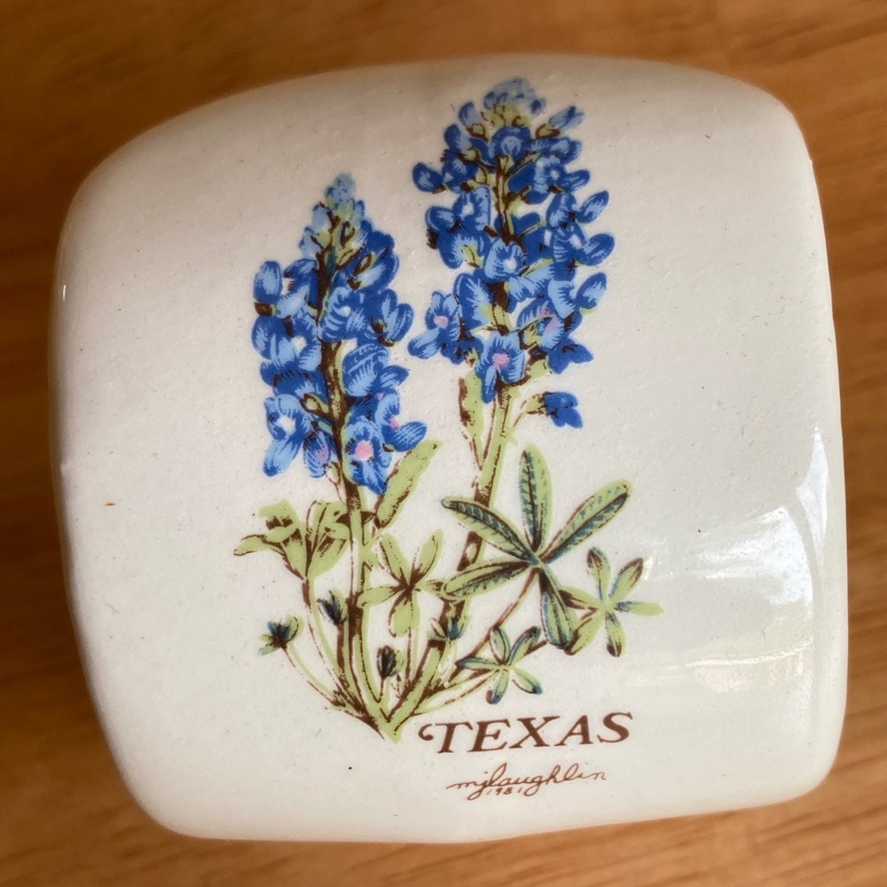 Set of 5 vintage ceramic napkin rings with Texas Bluebonnet Lupine flower
